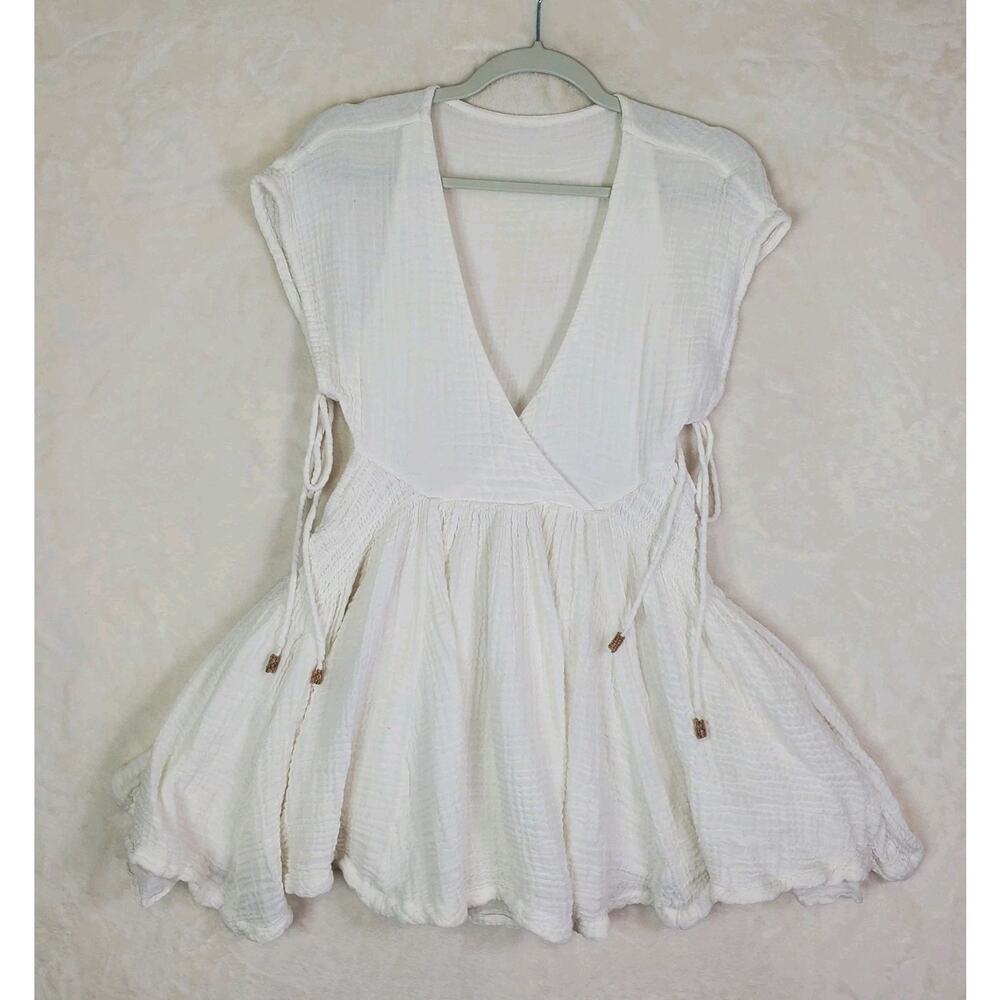 Free People Palmira Mini Dress Womens Ivory V Neck Short Cutout Tassel Lined Med - Picture 4 of 14